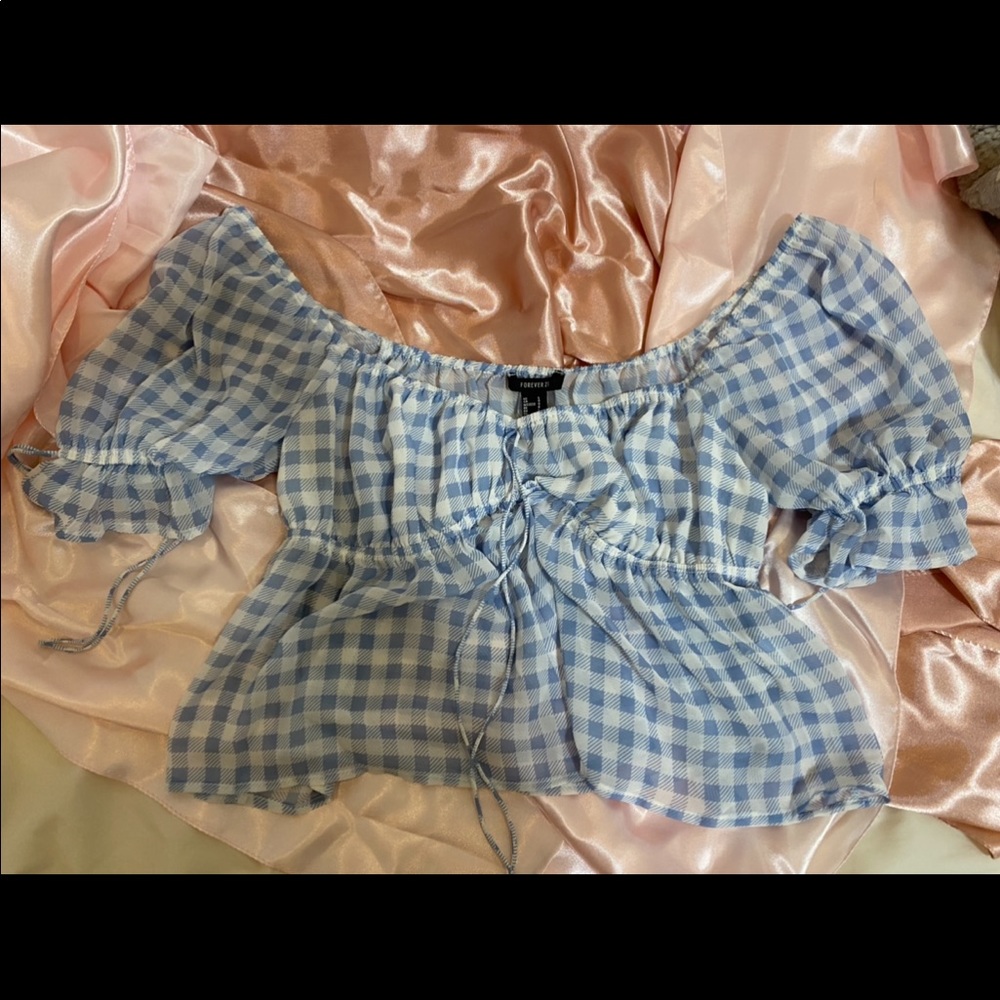 plaid pastel blue crop top